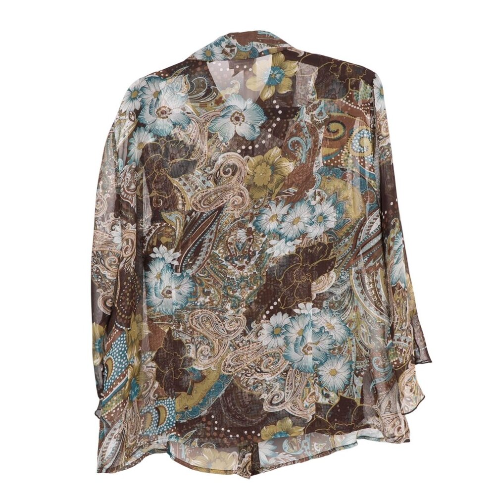 Y2K Sheer Blouse Tank Set XL Floral Blue Brown Paisley Boho Gypsy Whimsy Hippie - Picture 5 of 7